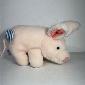 Heartline 1987 Plush Pig Toy  - Cream and Pink with striped tail bow